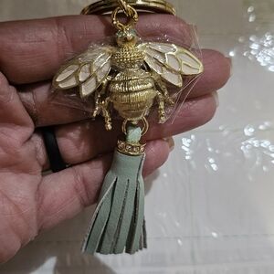 Spartina 449 Gold Bee Keychain with Mint Tassel